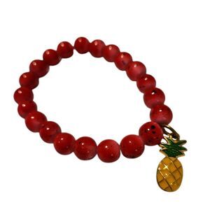 Red Beaded Bracelet with accent Pineapple Charm